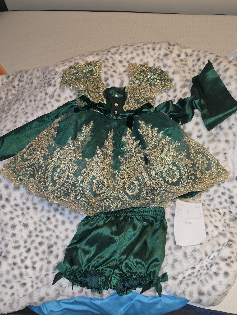 Bitty Bundles Of JOYM JOY Emerald Green Gold-Trim Princess Kids Christmas Dress